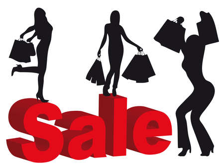 Women silhouette making shopping during seasonal discountsのイラスト素材