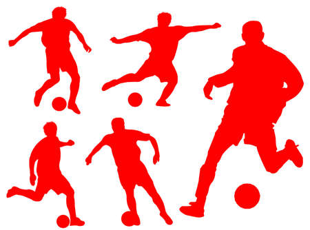 Football players silhouette in different poses and attitudesの写真素材