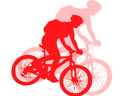 Mountain bike silhouette with shadow on the backgroundの写真素材