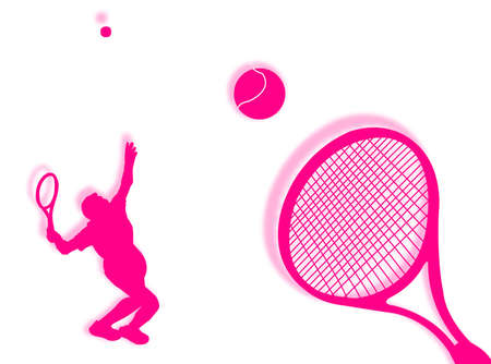 Tennis players with racket on the backgroundの写真素材
