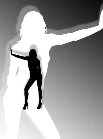 Woman pose in silhouette and shadow on the backgrounの写真素材