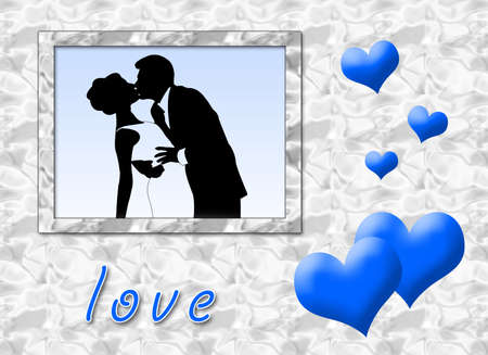 Wedding portrait in a love card with heartsの写真素材
