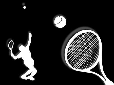 Tennis players with racket on the backgroundの写真素材