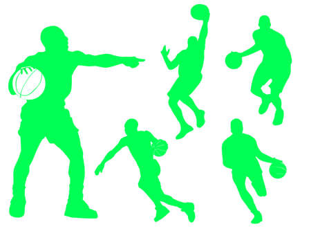 Basketball players silhouette in different poses and attitudesの写真素材