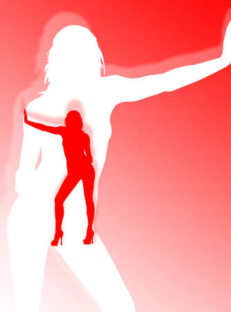 Woman pose in silhouette and shadow on the backgrounの写真素材