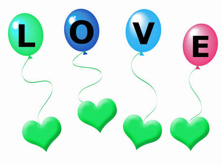 Hearts and balloons with love letters as symbol of loveの写真素材