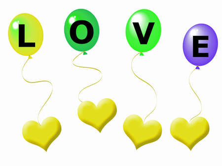 Hearts and balloons with love letters as symbol of loveの写真素材
