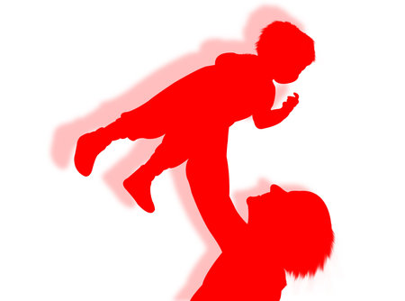 Mother and her son in silhouette as symbol familyの写真素材