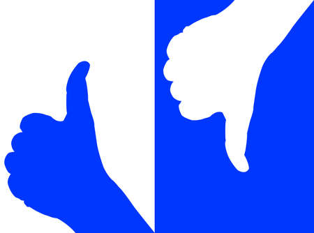 Hands saying OK or KO as symbol of contrast and oppositesの写真素材