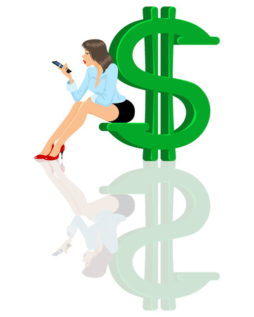 illustration of a girl with cellphoneのイラスト素材