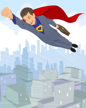 illustration of a flying businessman heroのイラスト素材