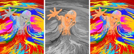 Vector illustration of a man escapes from the gray massのイラスト素材