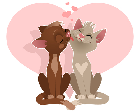 Vector illustration of a couple of lovers of catsのイラスト素材