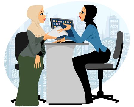 Vector illustration of a woman offer contractのイラスト素材