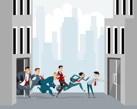 Vector illustration of a many businessmen hurryのイラスト素材