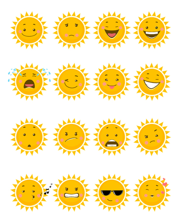 Vector illustration of a sixteen sun emojisのイラスト素材