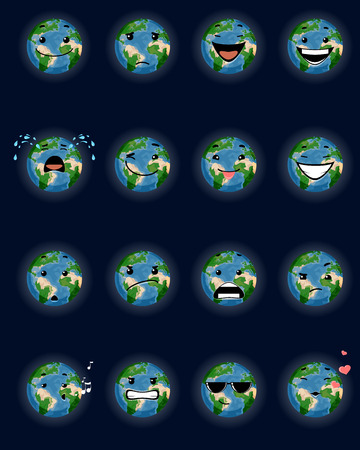Vector illustration of a sixteen planet facesのイラスト素材