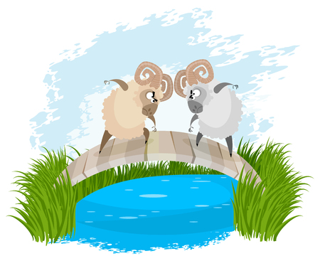 Vector illustration of a two rams on bridgeのイラスト素材