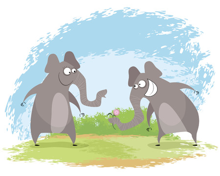 Vector illustration of a two elephant loveのイラスト素材