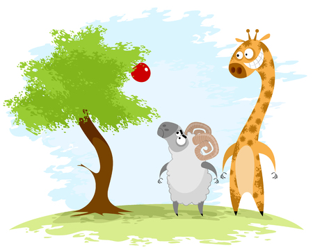 Vector illustration of a ram and giraffeのイラスト素材