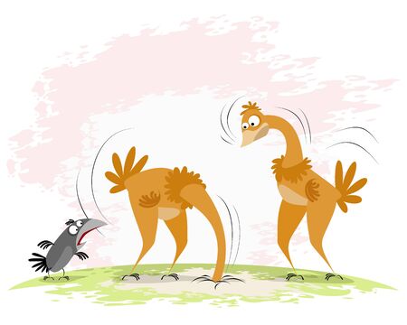 Vector illustration of a two ostriches and crowのイラスト素材