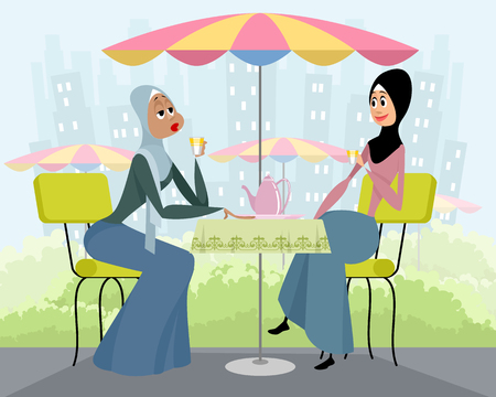 A vector illustration of Arab women in cafe.のイラスト素材