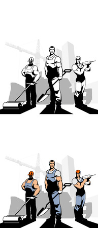Illustration of men builders with construction equipmentのイラスト素材