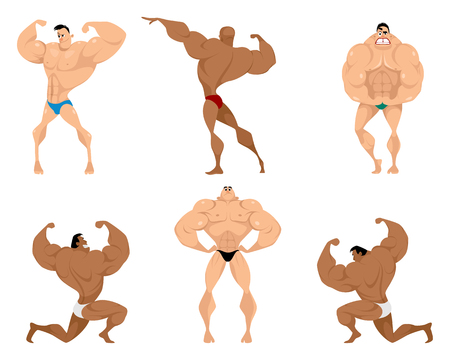 Vector illustration of six bodybuilders on whiteのイラスト素材
