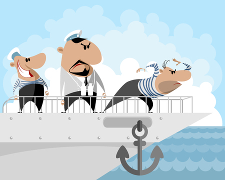 Vector illustration of a captain and two sailorsのイラスト素材