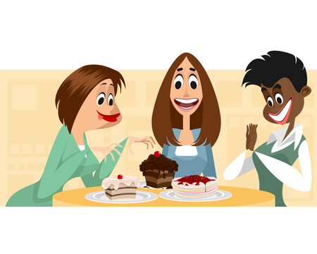 Vector illustration of three women and dessertsのイラスト素材