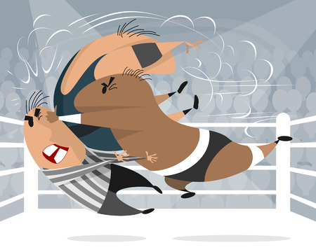 Vector illustration of boxers and arbiter in the ringのイラスト素材