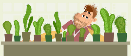 Vector illustration of a sad cactus sellerのイラスト素材