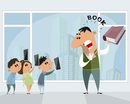 Technologies versus traditional book vector illustration.のイラスト素材