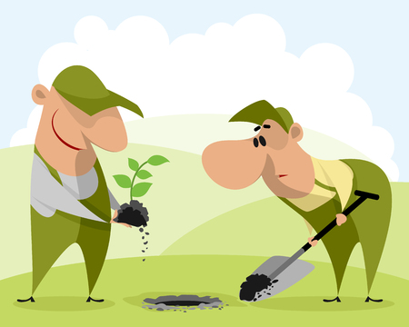 Vector illustration of gardeners plantingのイラスト素材