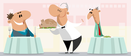 Two different men in a restaurant vector illustration.のイラスト素材