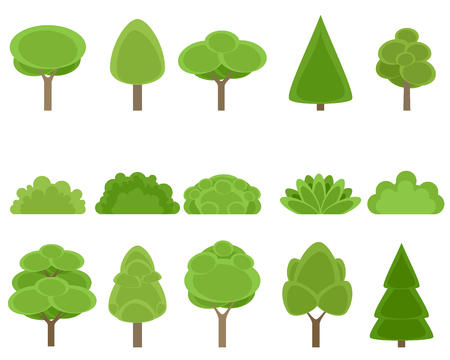 Vector illustration of set of trees and shrubs