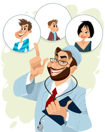 Illustration of a family doctor and his patientsのイラスト素材