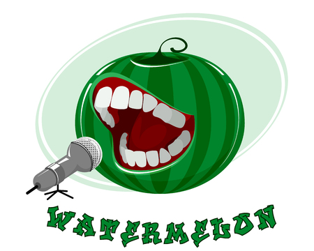 Vector illustration of singing watermelon on whiteのイラスト素材