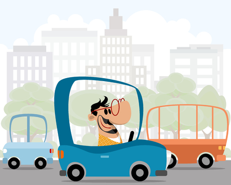 Vector illustration of a man in a carのイラスト素材