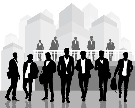Vector illustration of black silhouettes of young menのイラスト素材