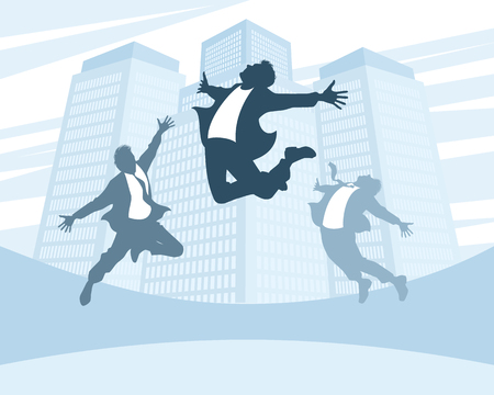 Joyful men on the background of the cityのイラスト素材