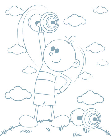 Vector illustration of a boy with dumbbellsのイラスト素材