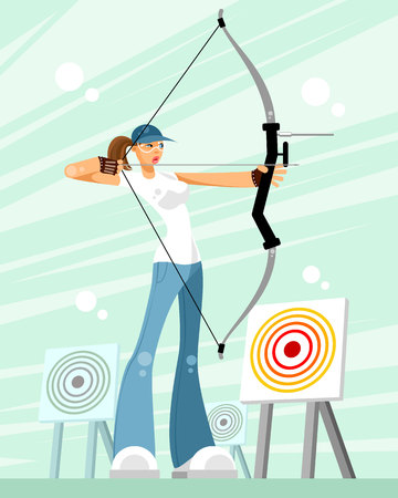 Vector illustration of a woman shooting a bowのイラスト素材