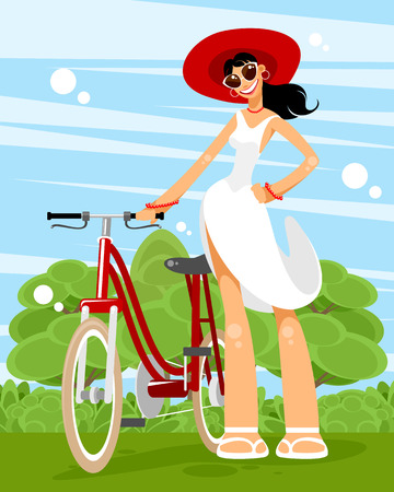 Vector illustration of a woman with a bicycleのイラスト素材