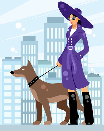 Vector illustration of a lady with a dogのイラスト素材