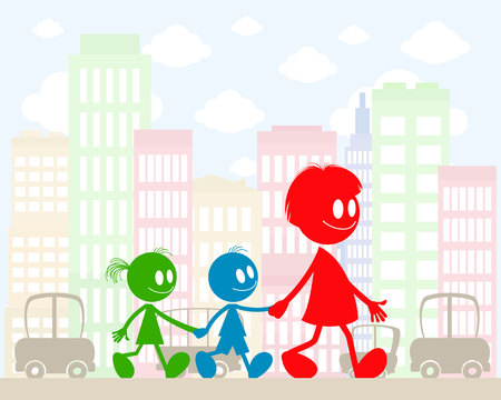 Vector illustration of a mother with childrenのイラスト素材
