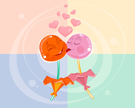 Vector illustration of a love between two lollipopsのイラスト素材