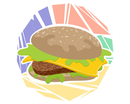 Vector illustration of a hamburger on colored backgroundのイラスト素材