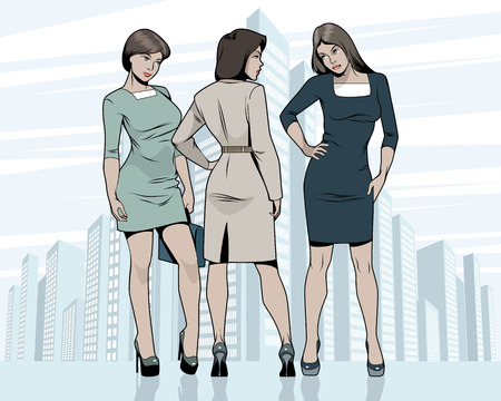 Vector illustration of three women meeting outdoorsのイラスト素材