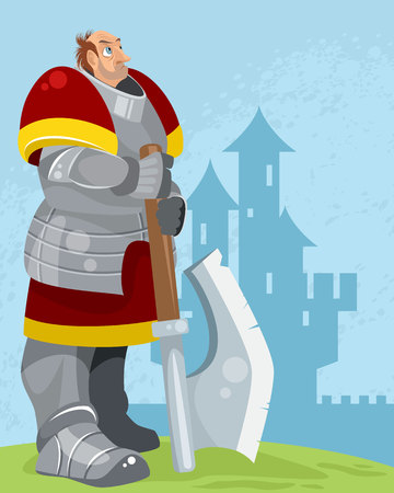 Vector illustration of a knight on a castle backgroundのイラスト素材